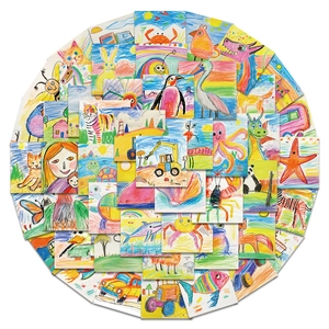 Détail d'autocollants d'animaux en dessin animé pour décorer gourdes et carnets d'enfants