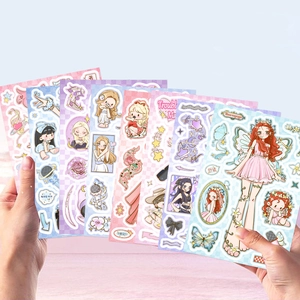 6 sheets of KPOP style cartoon girl stickers for DIY phone cases and journals