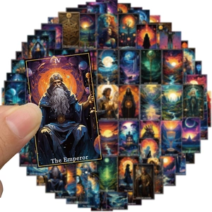 Fantasy Tarot Stickers Set featuring The Emperor IV card with golden borders and mystic art