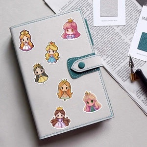 50 pieces cartoon princess dress stickers on a blue leather notebook for DIY craft decoration