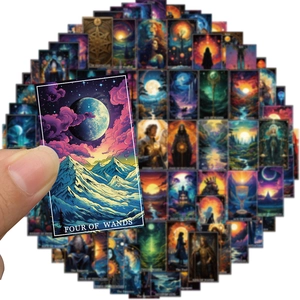 Vibrant tarot card stickers set featuring fantasy illustrations for laptop and DIY decor