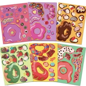 Detailed view of six colorful sheets featuring cartoon donut and cupcake stickers