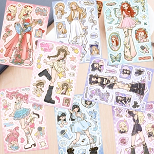 Creative KPOP girl group cartoon outfit stickers set for DIY phone case and journals