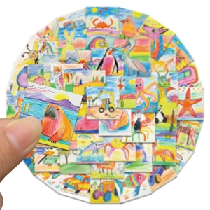 Lot de 54 autocollants animaux et véhicules dessinés à la main pour enfants DIY