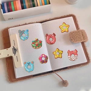 Set of 8 cute cartoon donut stickers with bear and strawberry themes for kids
