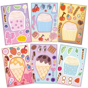 6-pack cartoon birthday cake make-a-face stickers for children DIY puzzle fun