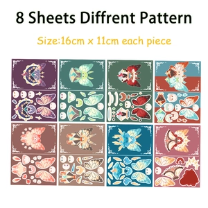 Detailed set of 8 waterproof butterfly stickers with anime girls for DIY craft scrapbooking