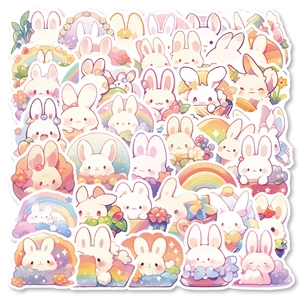 Autocollants Décoratifs en PVC Lapin Arc-en-ciel Kawaii pour Journal Ordinateur Frigo Valise Imperméable DIY Esthétique