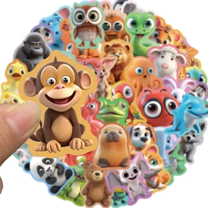 50 cute 3D cartoon animal stickers set for kids, water bottle and laptop DIY decor