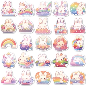 Lot de 25 autocollants lapins arc-en-ciel mignons pour journaux et ordinateurs