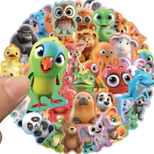 50 cute waterproof animal stickers for DIY decoration on laptops and water bottles