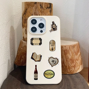Retro gothic apothecary potions illustration on cream white smartphone case with wood backdrop
