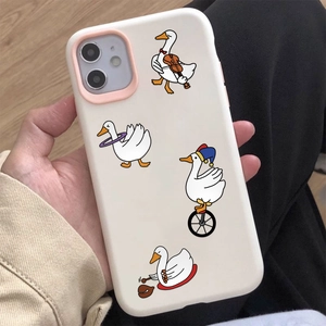 Cute cartoon goose pattern phone case for iPhone with protective pink camera ring