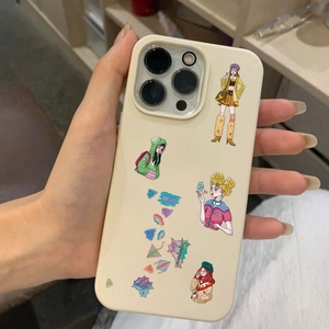 Japanese style superpower girl cartoon stickers collage case for iPhone in beige