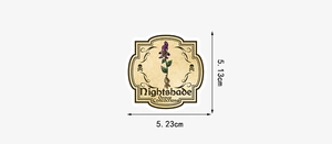 Detailed size chart for the Nightshade Grave Confections gothic apothecary sticker