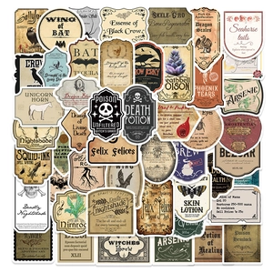 50 pieces of vintage wizard potion labels, waterproof PVC stickers for scrapbooks and laptops