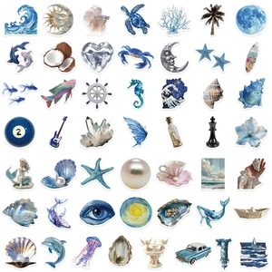 50 adesivi estetici oceano blu argento per decorazione fai da te di valigie e telefoni