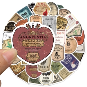 Macro view of vintage magic potion bottle labels with waterproof PVC texture