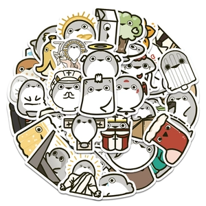 Close-up of 80 assorted Sacabambaspis fish stickers with diverse cute cartoon designs