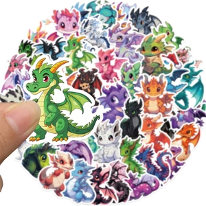 50 pieces of cute cartoon dragon stickers for laptops and skateboards in various colors