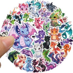 Set of 50 cute cartoon dragon stickers, waterproof vinyl decals for luggage and laptops