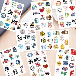 Set of 8 waterproof Father's Day stickers with cartoon ties, beards and Super Dad slogans