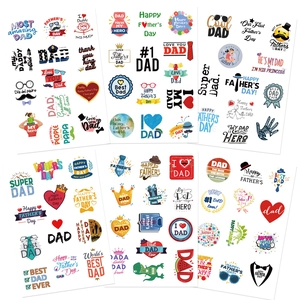 Detail of waterproof cartoon Father's Day stickers with ties and trophies for DIY decoration