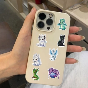 Cute cartoon dragon stickers set on phone case including 7 colorful fantasy designs