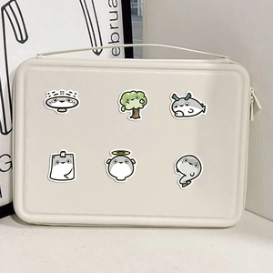 Cute cartoon character laptop sleeve in cream white faux leather with carry handle