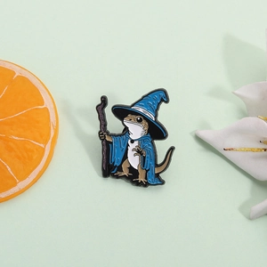 Creative Japanese Cartoon Wizard Lizard Enamel Brooch Alloy Baked Lacquer Quirky Animal Badge Pin For Backpack Clothes Jewelry