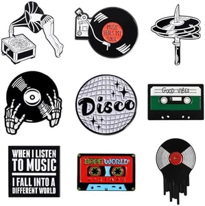 Retro Music Enamel Pin Set Alloy Vinyl Record Cassette Player Brooch For Backpack Clothing Lapel Pin Badge Fashion Jewelry Gift