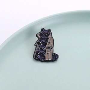 Cute enamel pin featuring three raccoons in a trench coat, high-quality zinc alloy badge