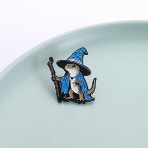 Cartoon lizard wizard enamel pin with magic wand for backpack decoration ornament