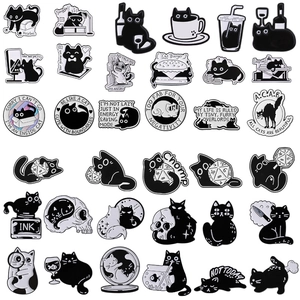 Funny Cartoon Cat Enamel Pin Humorous Black White Cat Brooch Badge For Backpack Clothes Bag Cute Animal Jewelry Gift For Cat Lovers