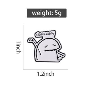 Detailed view of the Slaaaaaaay enamel pin showing exact dimensions 1.2 x 1 inch