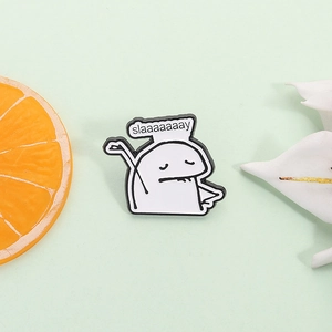 Minimalist Flork cartoon metal brooch pin with slaaaaaaay slogan and enamel finish
