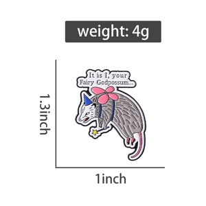 Detailed size chart for the opossum enamel pin showing height 1.3 inch and weight 4g