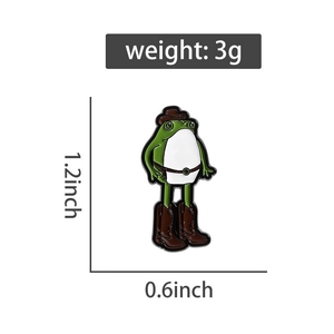 Detail view of cute cartoon frog enamel pin wearing cowboy hat with size 1.2x0.6 inch