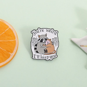 Cartoon Raccoon And Opossum Hugging Enamel Pin "You're Weird" Alloy Brooch Badge Jewelry Gift For Bags Clothes