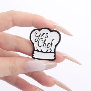 Minimalist chef hat enamel brooch with yes Chef lettering for backpacks and clothing
