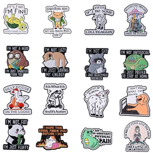 Funny Animal Enamel Pin Cartoon Turtle Frog Sloth Panda Cat Raccoon Enamel Brooch Badge With Humorous Quotes Alloy Personality Pins For Backpacks Jackets Women Men Gift