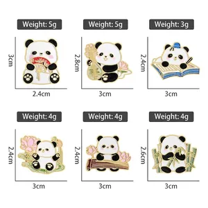 Set of six panda enamel pins featuring traditional Chinese motifs and gold metal plating