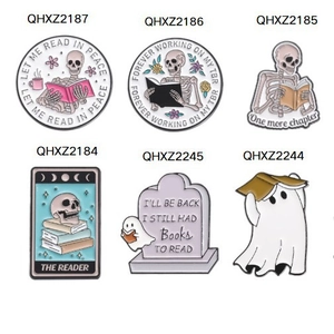 Funny Skeleton Ghost Reading Book Enamel Pin Cartoon Bookworm Badge Alloy Brooch Clothing Backpack Accessory Jewelry Gift