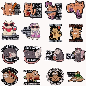 Funny Cartoon Cat Sloth Possum Enamel Pin Brooch For Backpacks Humorous Slogan Metal Badge Jewelry Accessories For Unisex