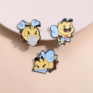 Three-piece cartoon honey bee enamel pin set with creative tax-eating and blade designs