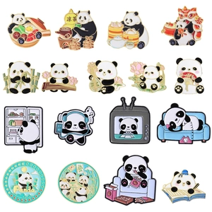 Cute Cartoon Panda Enamel Brooch Pin Zinc Alloy Chinese Style Lion Dance Mahjong Animal Badge For Clothing Bag Decor Unisex