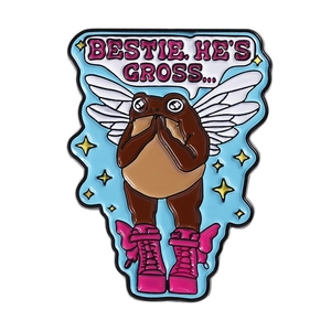 Spilla in smalto rana cartone animato con stivali rosa e fumetto BESTIE