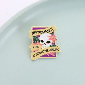 Creative Halloween Skull Flower Enamel Brooch Zinc Alloy Gothic Letter Pin For Alternative Healing Jewelry Gift
