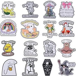 Funny Cartoon Animal Enamel Brooches Alloy English Quotes Sloth Frog Cat Skeleton UFO Enamel Pin Metal Badge Jewelry Gift