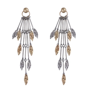 Elegant gold and silver leaf tassel drop earrings with vintage hammered texture finish